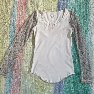 Denim & Supply Ralph Lauren Cream Knit Waffle Top w/ Mesh Sleeves